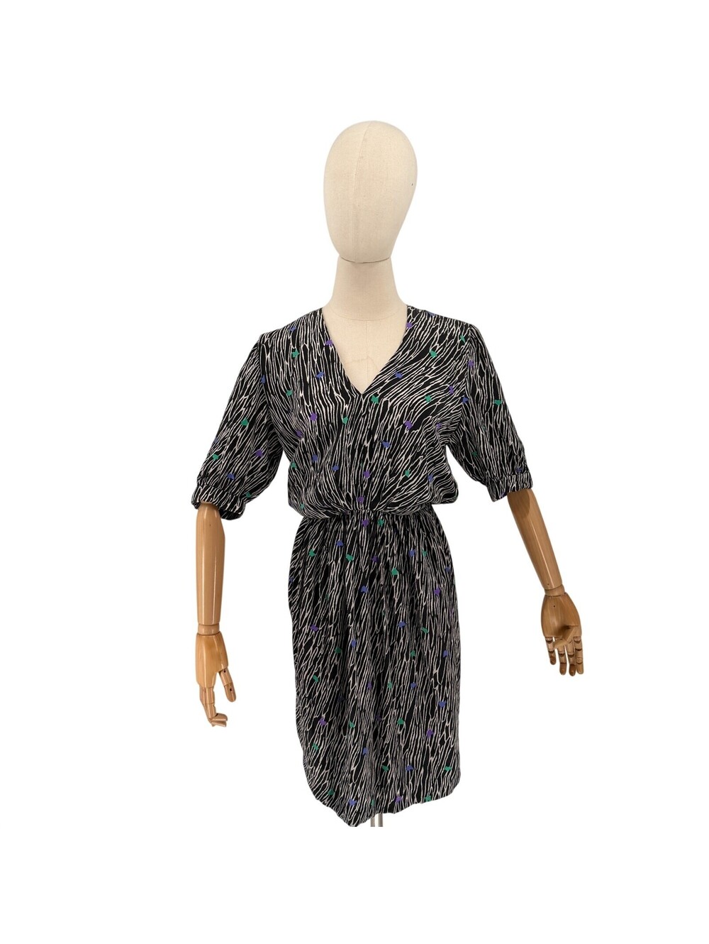 Vintage 80s Gianni Versace Print Black 100% Silk Dress